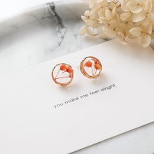 Load image into Gallery viewer, Handmade pair of green or yellow dried flowers stud earring | rectangular | round